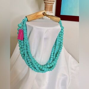 NWT BAJALIA Turquoise Wooden Bead 5 Strand Necklace Custom Wooden Clasp